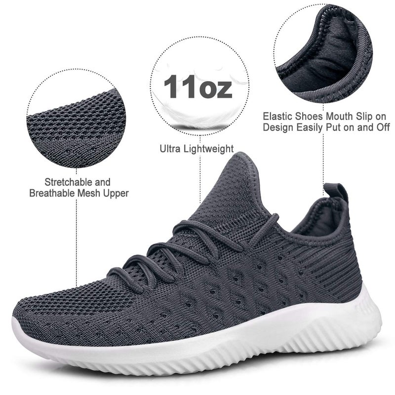 Feethit Womens Slip On Walking Shoes Non Slip Running Shoes Breathable Workout Shoes Lightweight Gym Sneakers Dark Grey Size 8 - Image 2